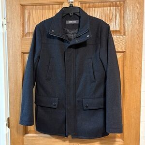 Kenneth Cole Classic Wool Blend Barn Pea Coat Mens S Small Charcoal Gray Zip Up